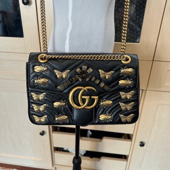 Gucci GG Marmont Medium Insect Black Matelassé Purse - Picture 3 of 13